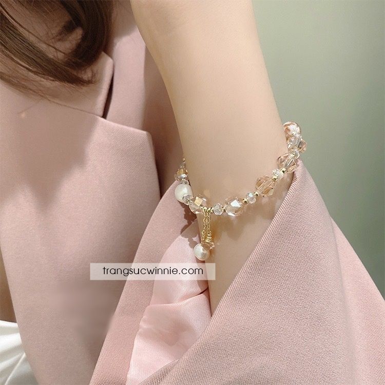 Lắc tay Ngọc trai pha lê hồng