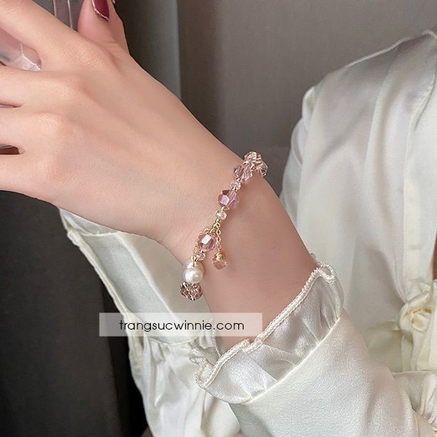 Lắc tay Ngọc trai pha lê hồng