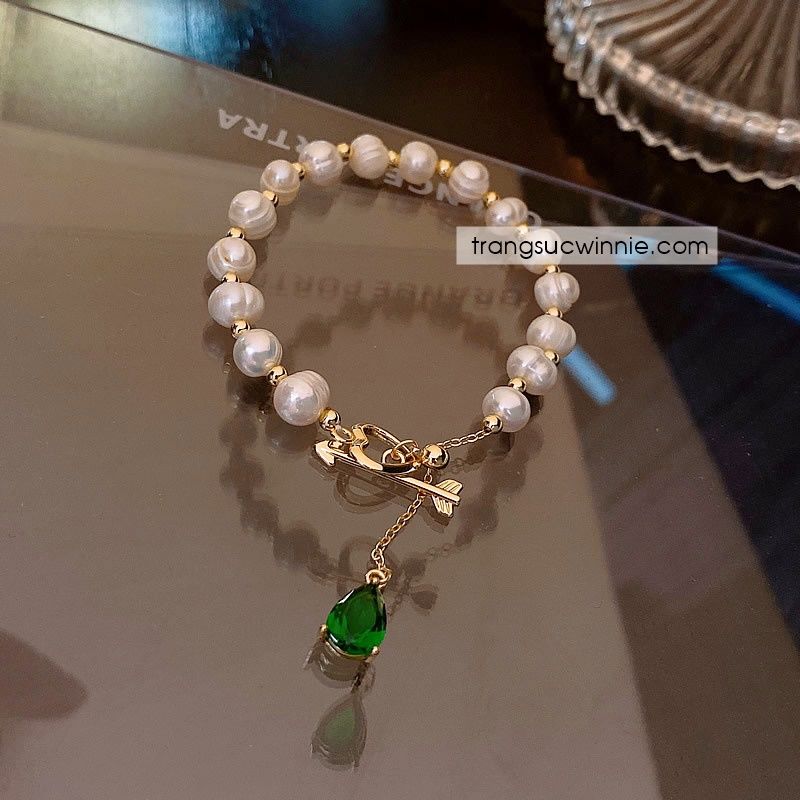 Lắc tay Ngọc trai tim xanh