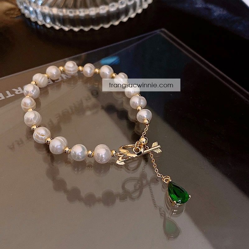 Lắc tay Ngọc trai tim xanh