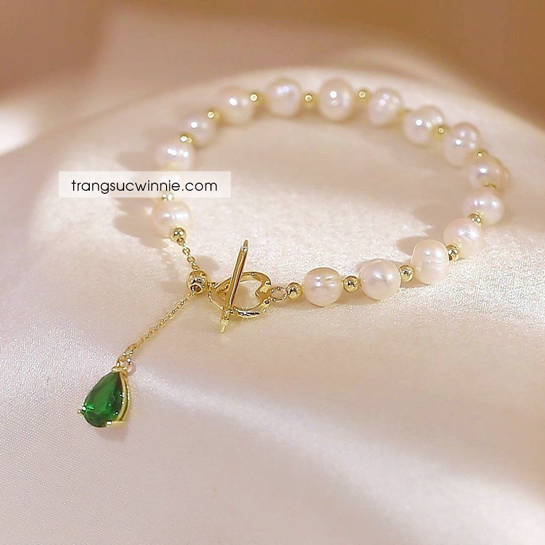 Lắc tay Ngọc trai tim xanh