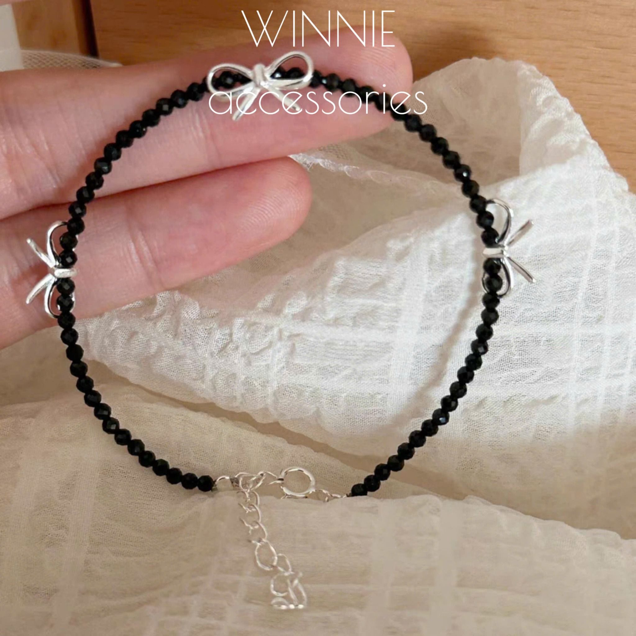 Lắc tay Bạc S925 Pha Lê Đen Nơ