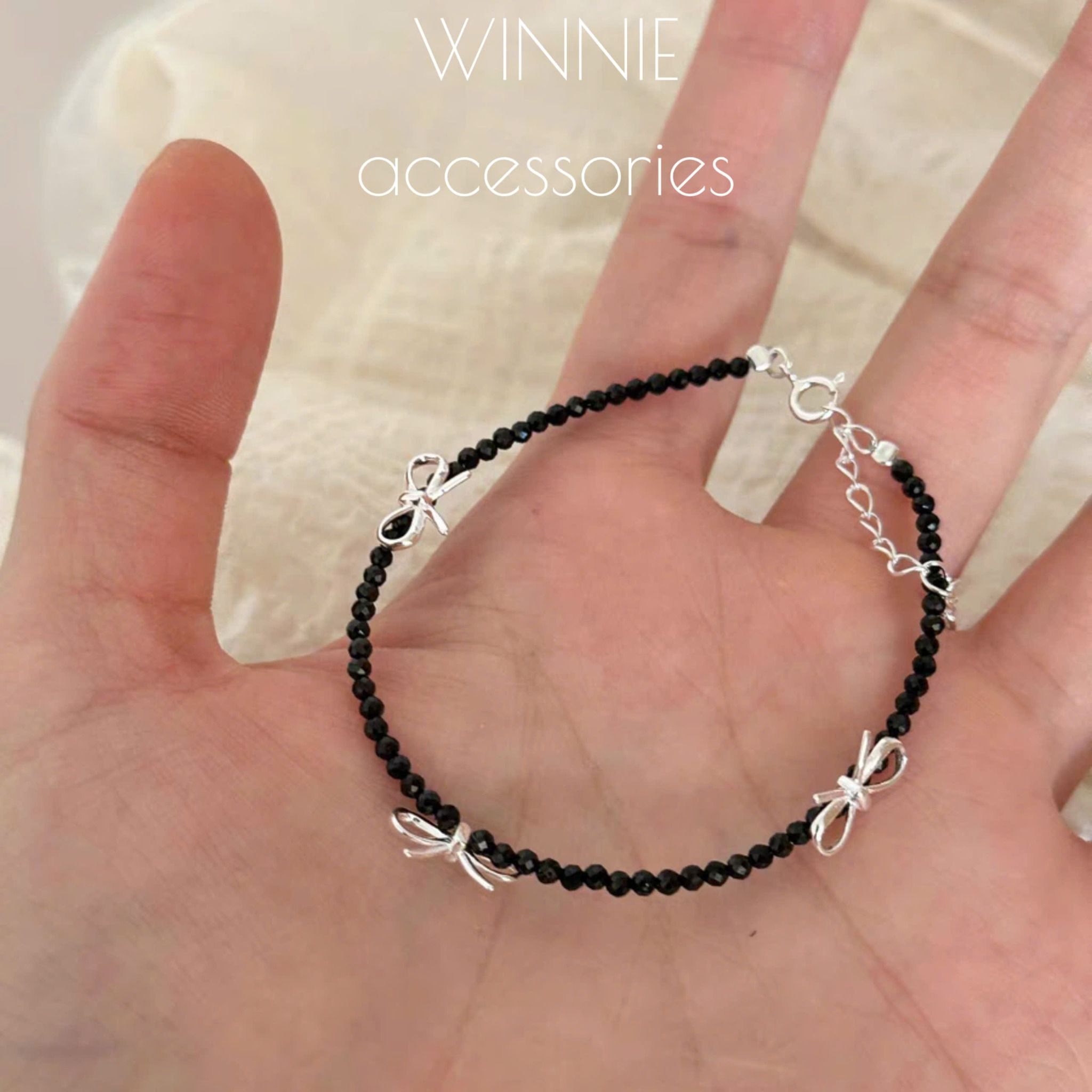 Lắc tay Bạc S925 Pha Lê Đen Nơ