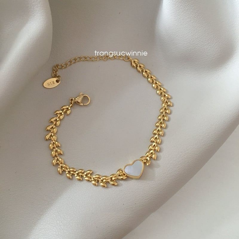 Lắc tay titan Wheat nacre heart