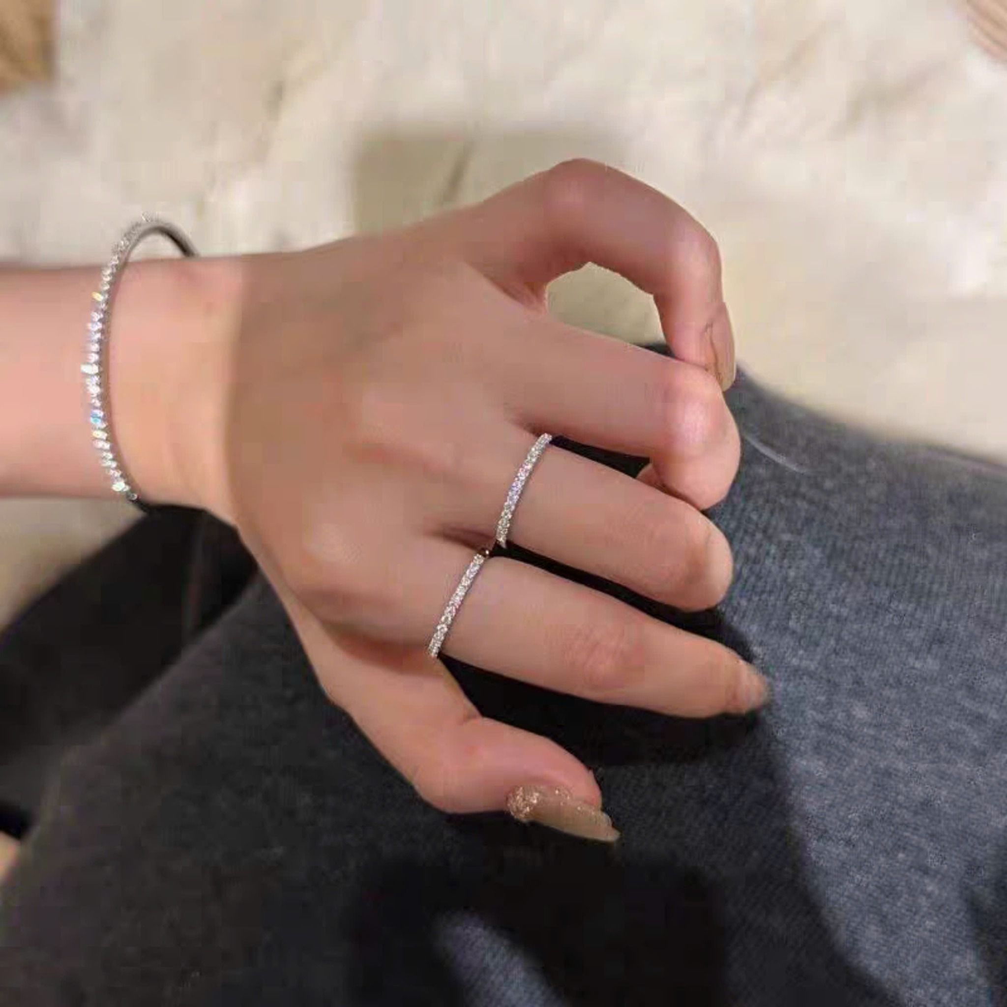 Nhẫn bạc S925 Viền đá mảnh