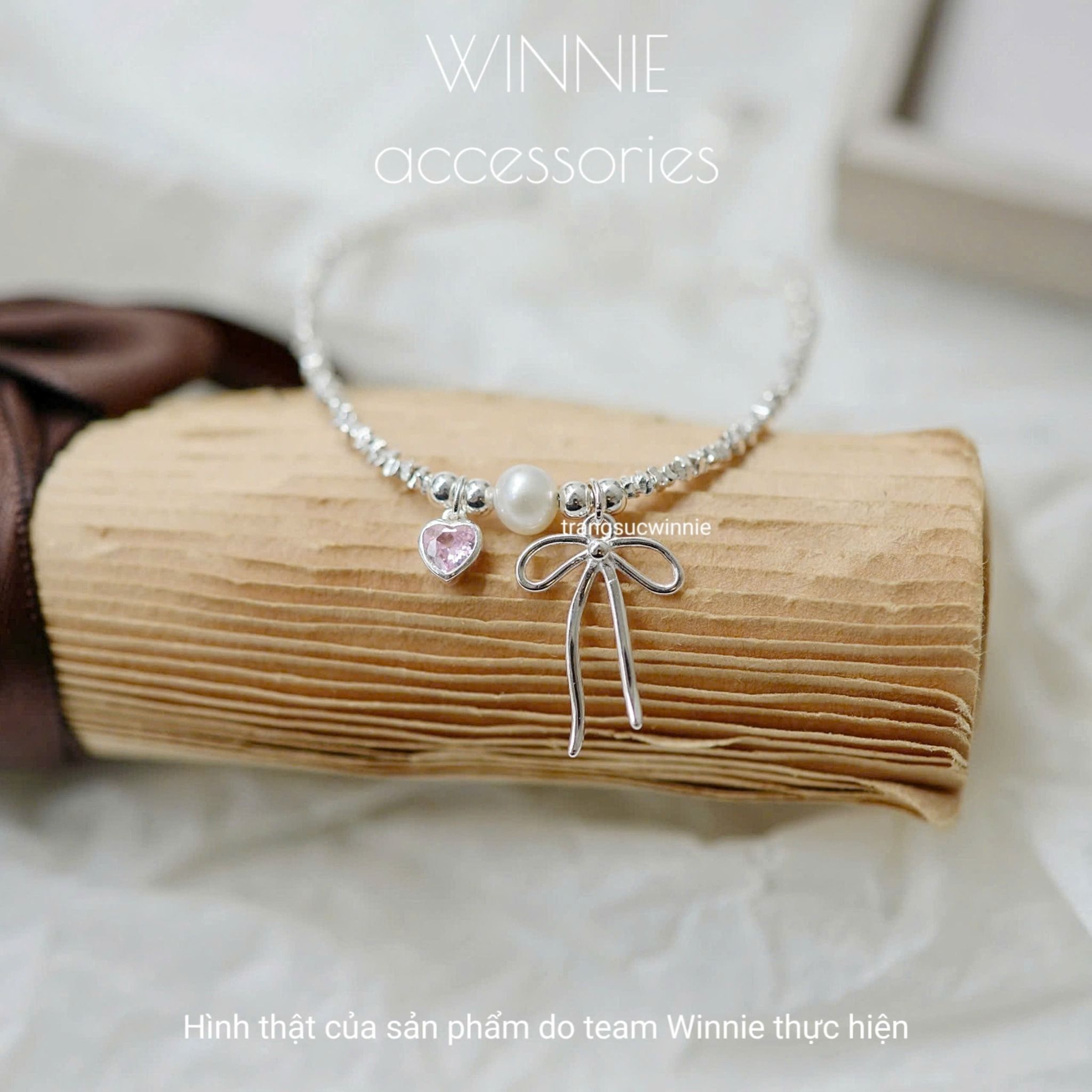 Lắc tay Bạc S925 Aura Nơ tim hồng