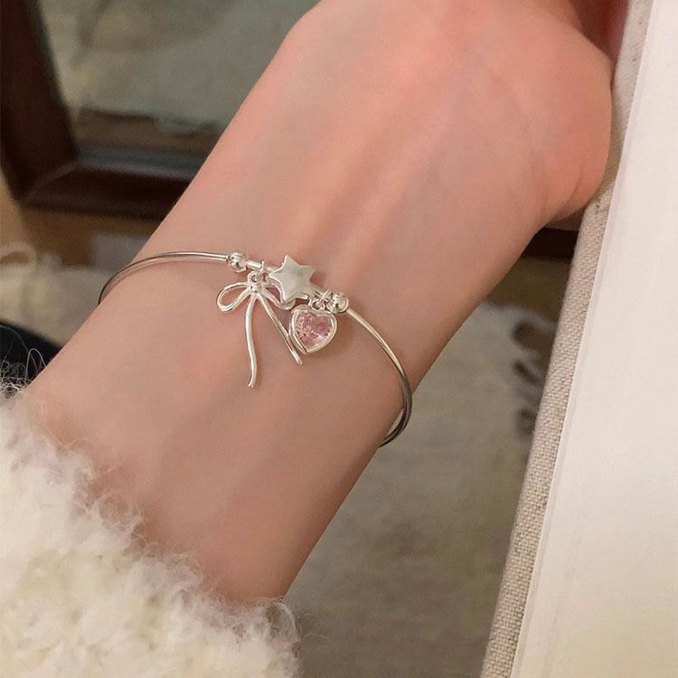Vòng tay Bạc S925 Nơ tim hồng