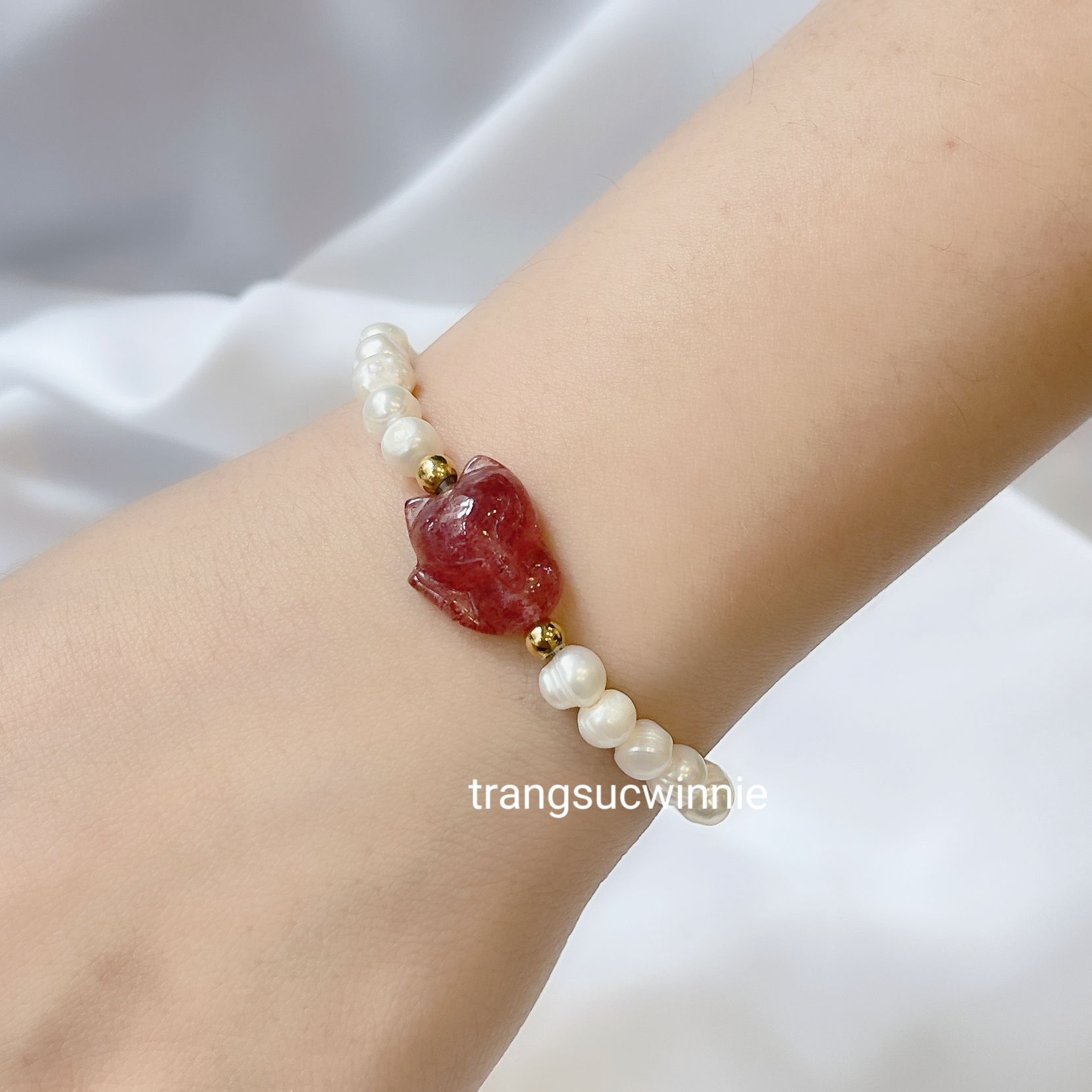 Lắc tay titan Ngọc trai Hồ ly đá dâu