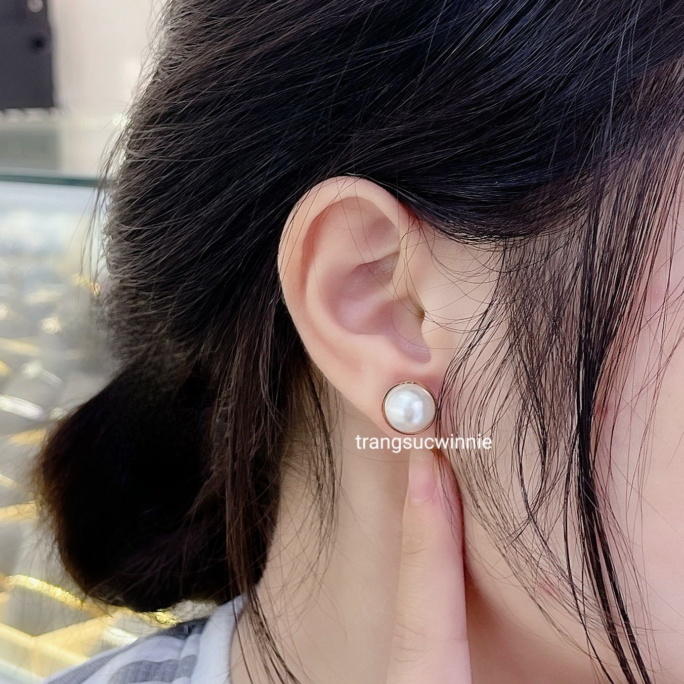 Hoa tai titan Ngọc trai bán nguyệt nhỏ