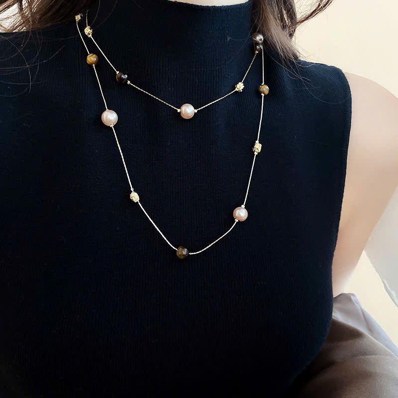 Dây chuyền Titan Ngọc trai dài Golden Coffee