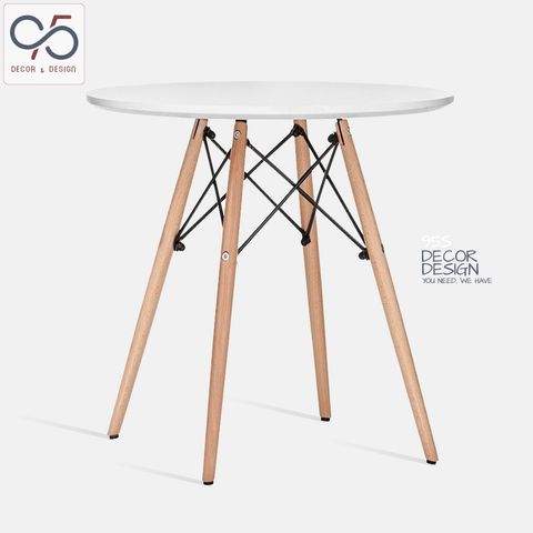 Bàn tròn Eames 80cm 4 chân gỗ đan