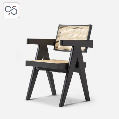 Ghế ăn cafe gỗ mây V LEG PIERRE JEANNERET đen black