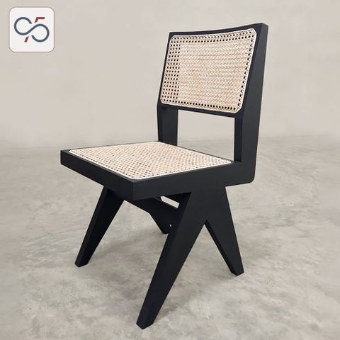 Ghế ăn cafe gỗ mây không tay V leg PIERRE JEANNERET đen black