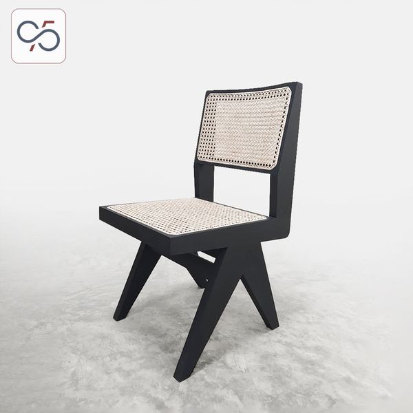 Ghế ăn cafe gỗ mây không tay V leg PIERRE JEANNERET đen black