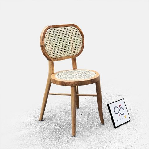 Ghế Gỗ Thonet Mặt Ngồi Mây Lưng Mây Tròn