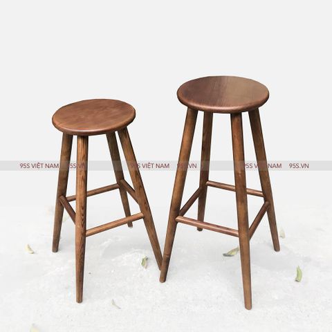 Ghế quầy bar gỗ mặt tròn Round màu nâu walnut