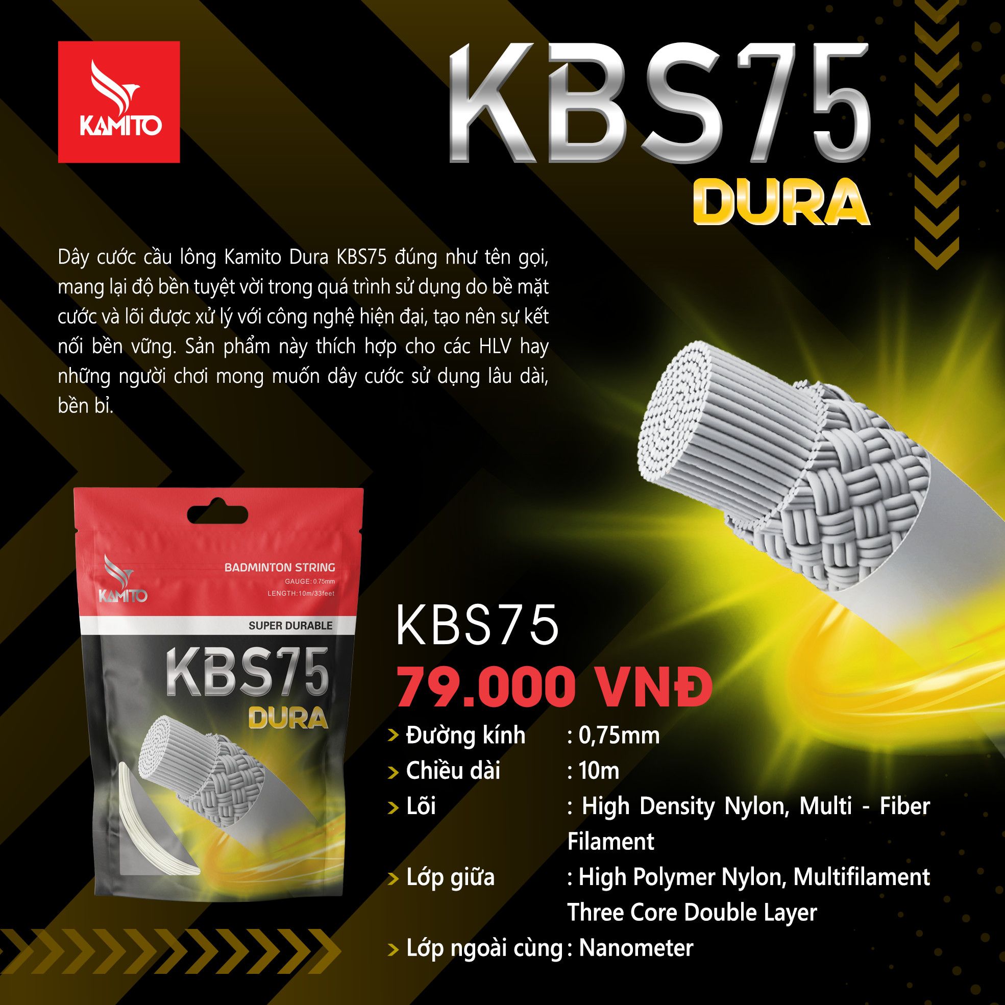 Cước vợt Kamito Dura KT 0.75mm