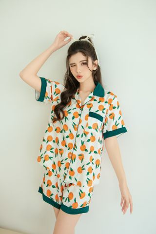Pijama ngắn Lụa gấm Orange Silk Py Set