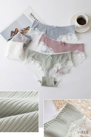 Quần lót nữ cotton gân phối ren lưng thấp freesize P018