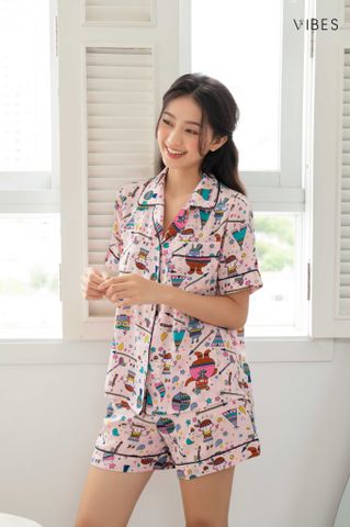 Pijama ngắn Owl Pink Py Set