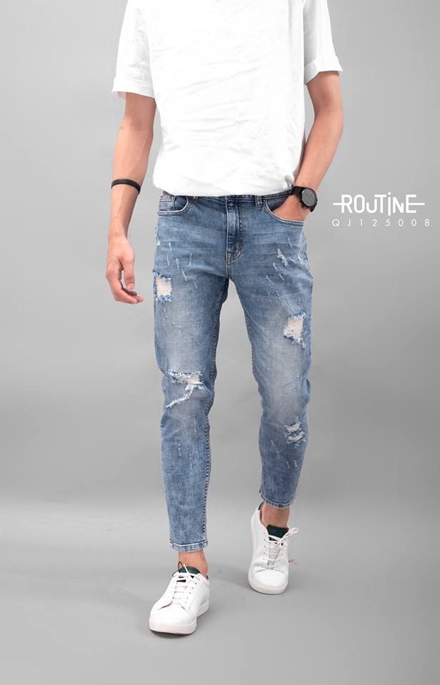 Quần Jean Nam co giãn form lửng Slim Cropped - QJ125008