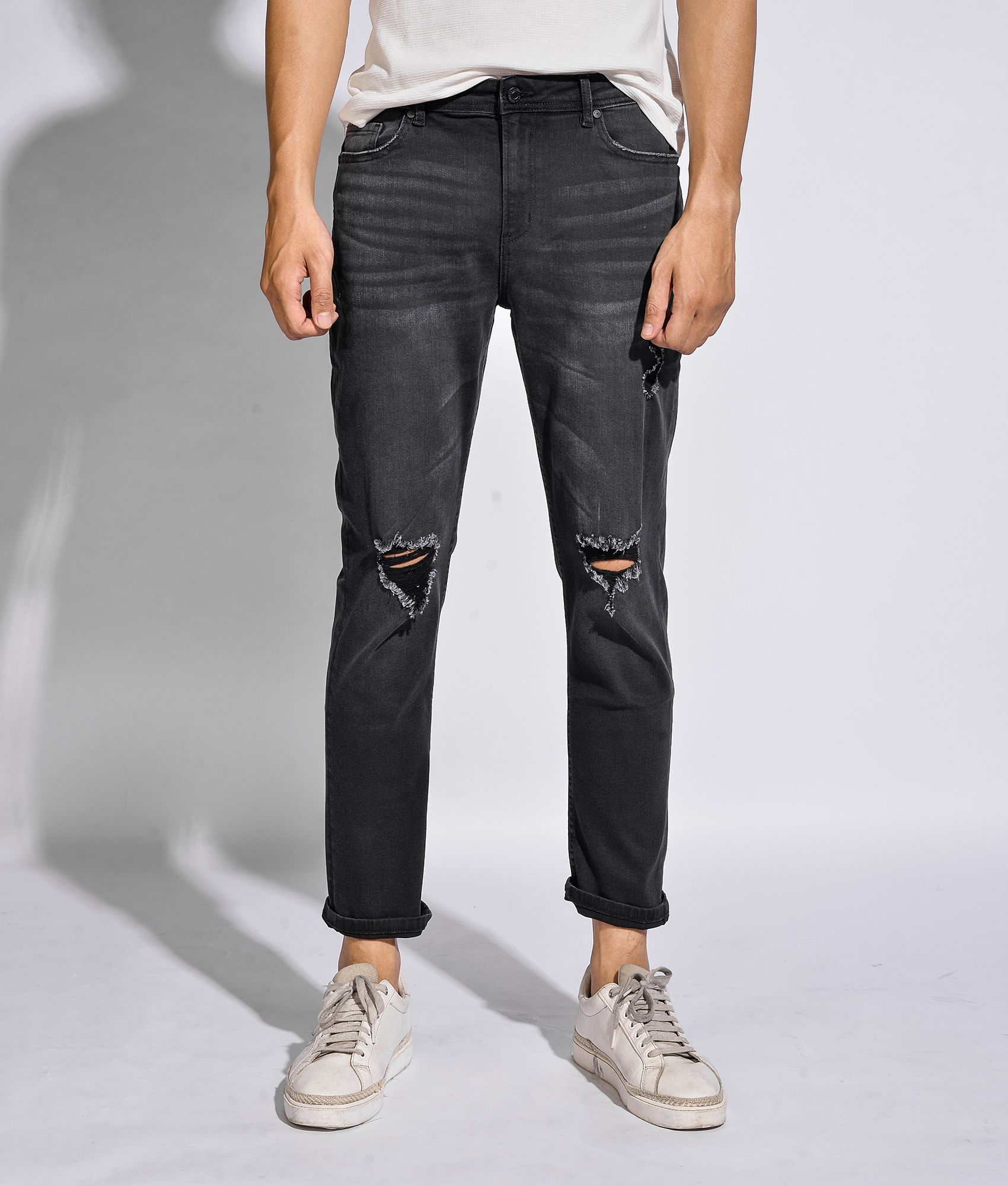 Quần jean nam rách cotton form slim crop - 10F20DPA032