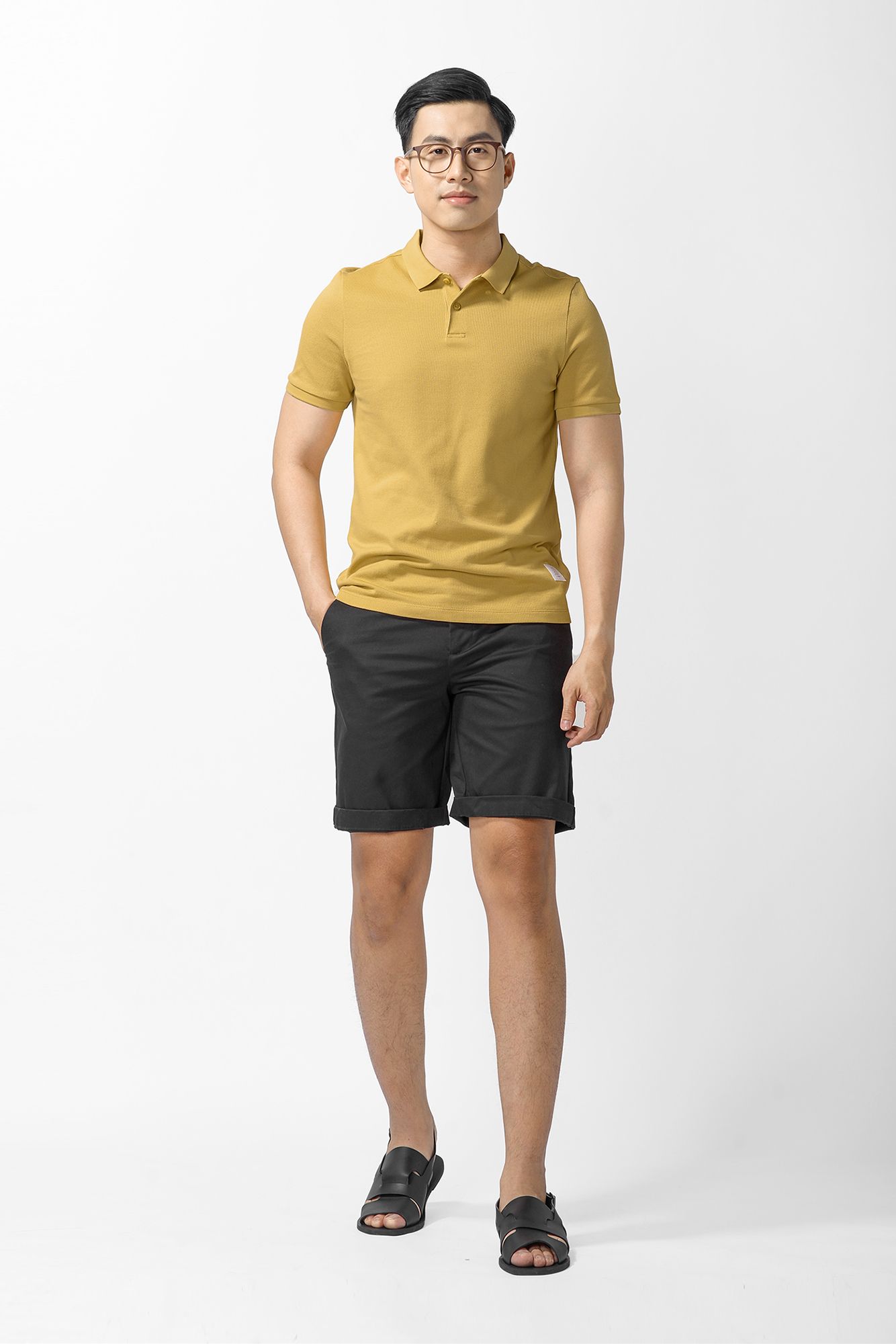 Áo polo nẹp cổ có nút point label form fitted - 10F20POL020