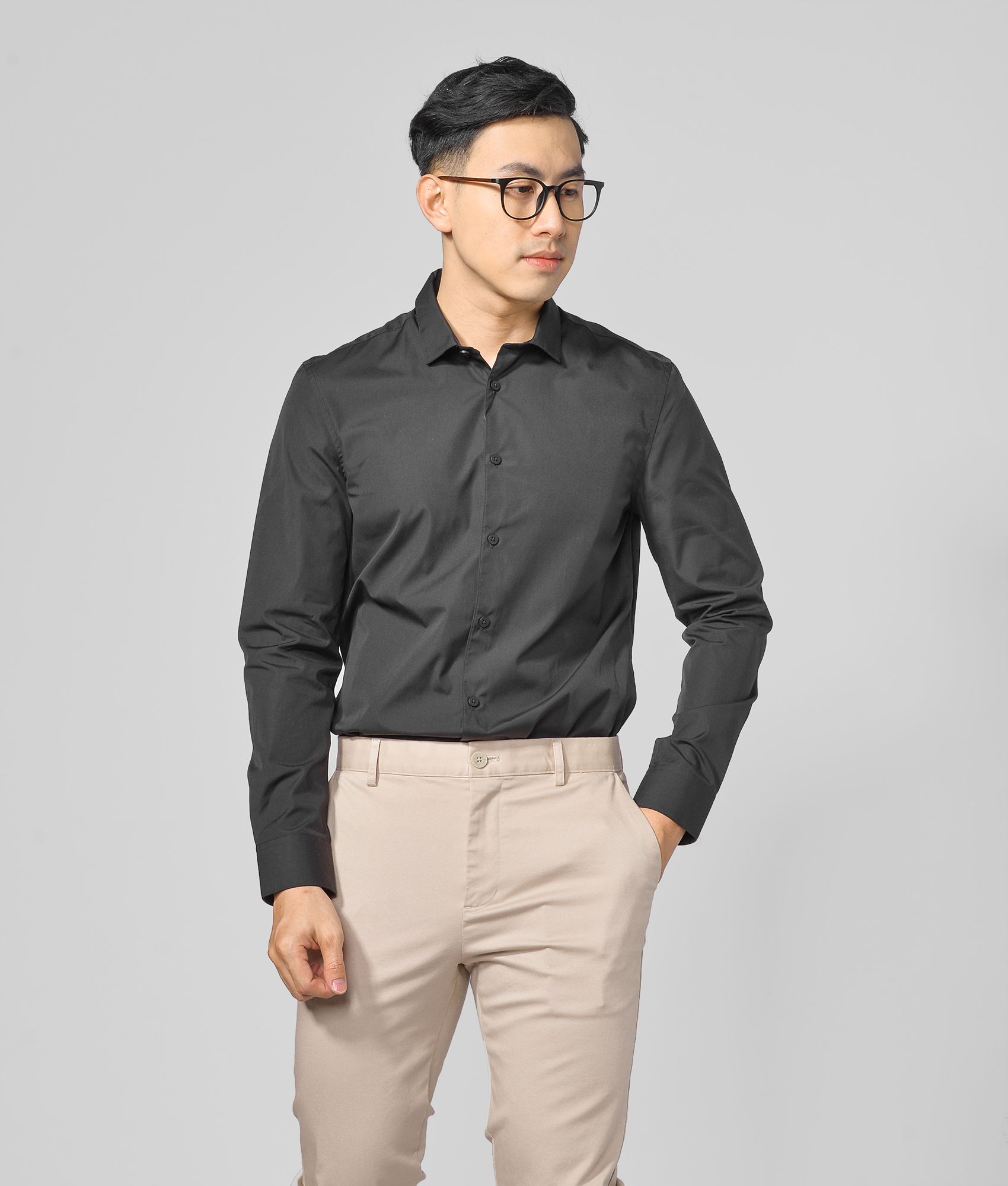 Áo sơ mi nam tay dài cổ thường form fitted - 10F20SHL006