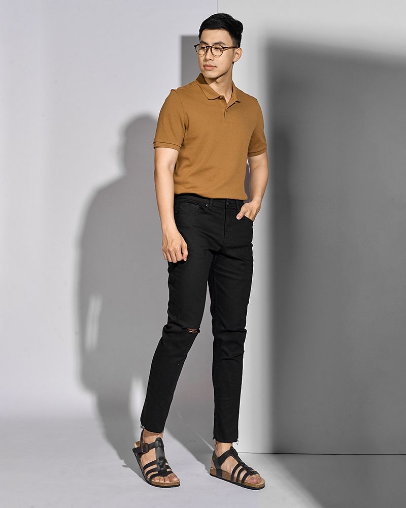 Quần jean rách gối form slim crop - 10F20DPA001