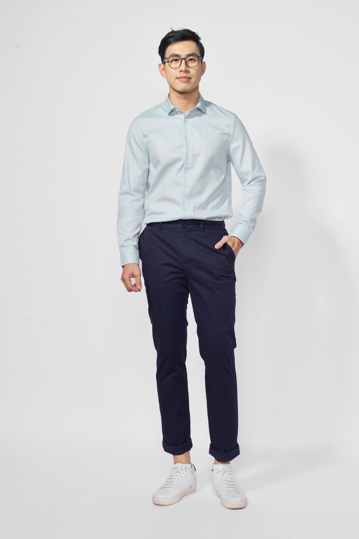Áo sơ mi nam tay dài cổ thường form fitted - 10F20SHL037
