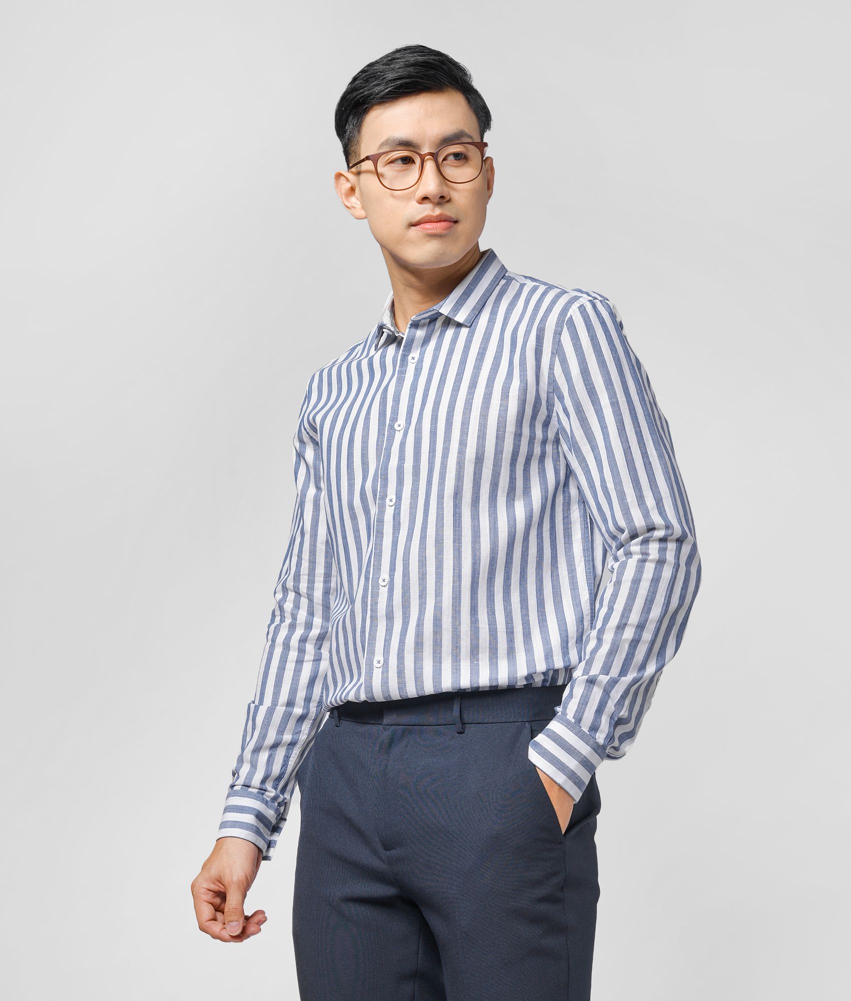 Áo sơ mi tay dài, kẻ sọc form fitted - 10F20SHL035