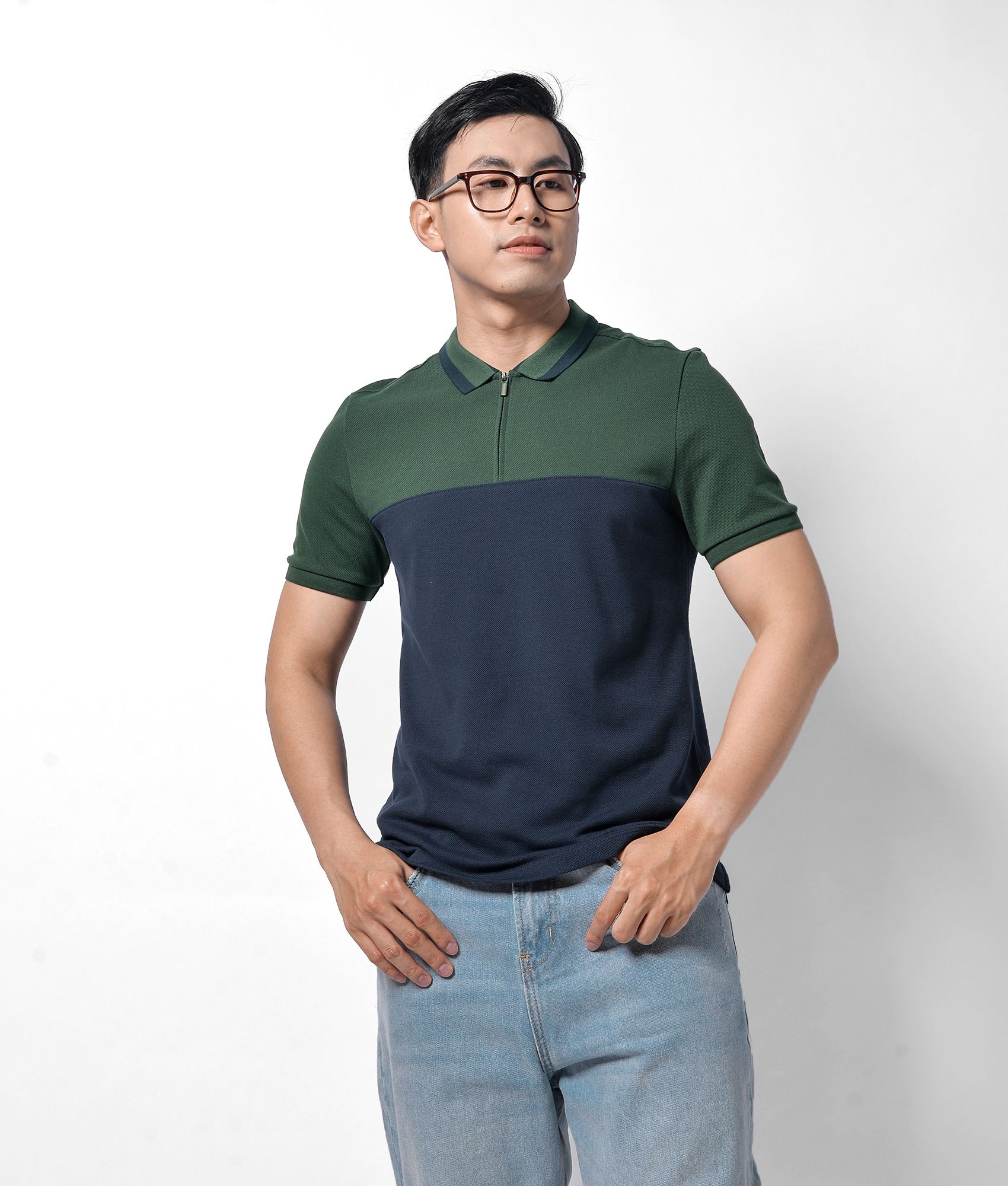 Áo polo phối màu form fitted - 10F20POL005