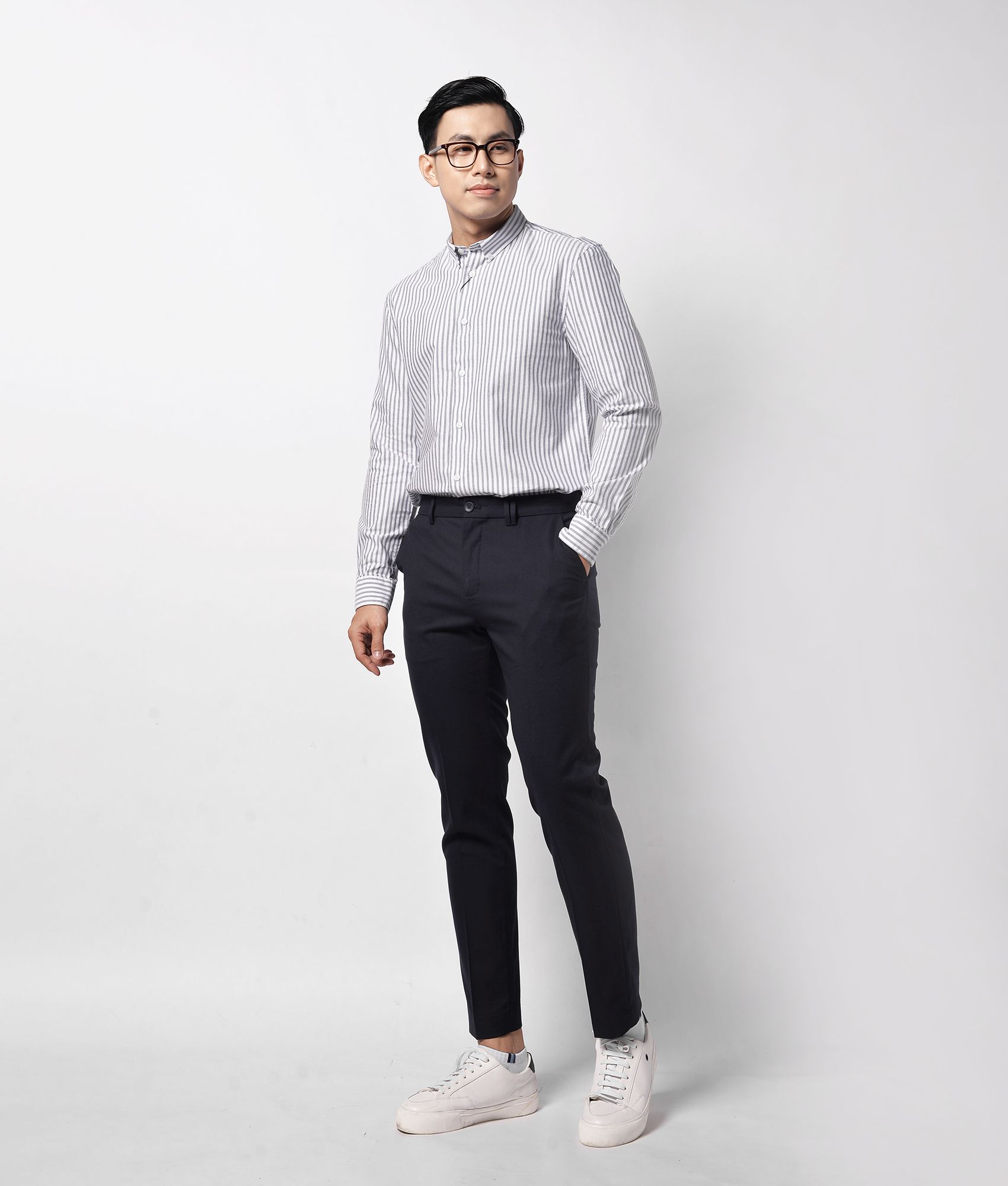 Áo sơ mi tay dài, kẻ sọc form fitted - 10F20SHL015