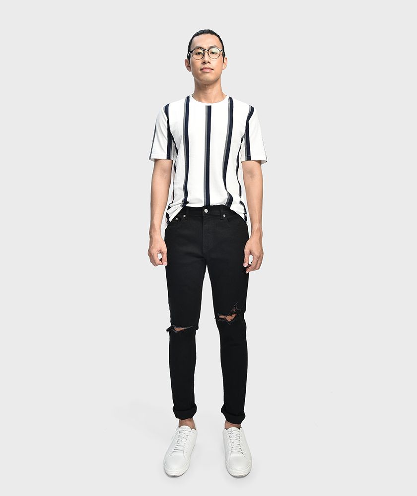 Quần Jean Nam Form Skinny Rách Ống - QJ1110