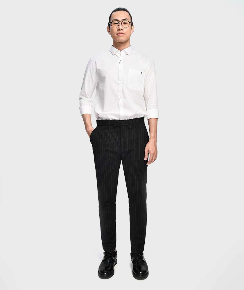 Quần Vải Nam Kẻ Sọc Form Slim Cropped - QV12501