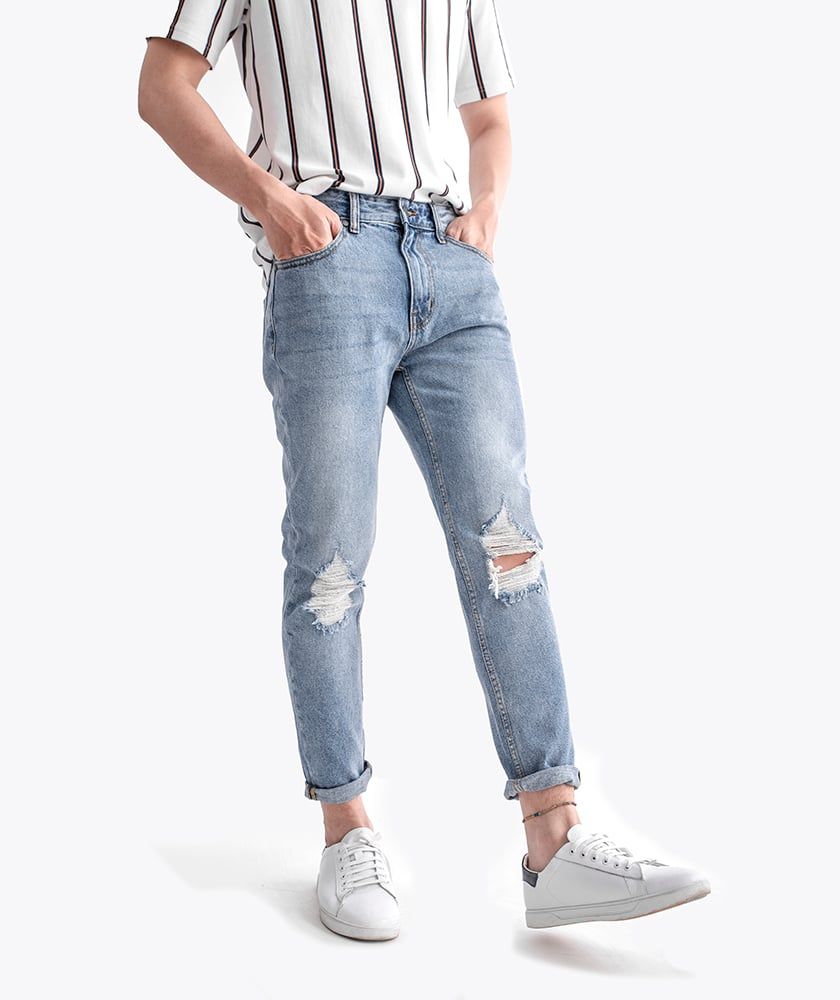 Quần Jeans Nam Slim Cropp Rách QJ225007