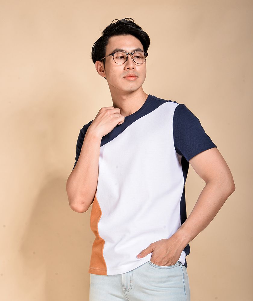 Áo Thun Nam Kẻ Phối Tay Ngắn Form Fitted 10F19TSH030