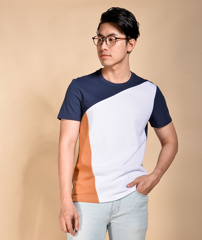 Áo Thun Nam Kẻ Phối Tay Ngắn Form Fitted 10F19TSH030