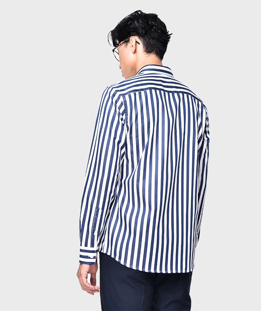 Áo Sơ Mi Nam Tay Dài Kẻ Sọc Nẹp Liền - SM10121