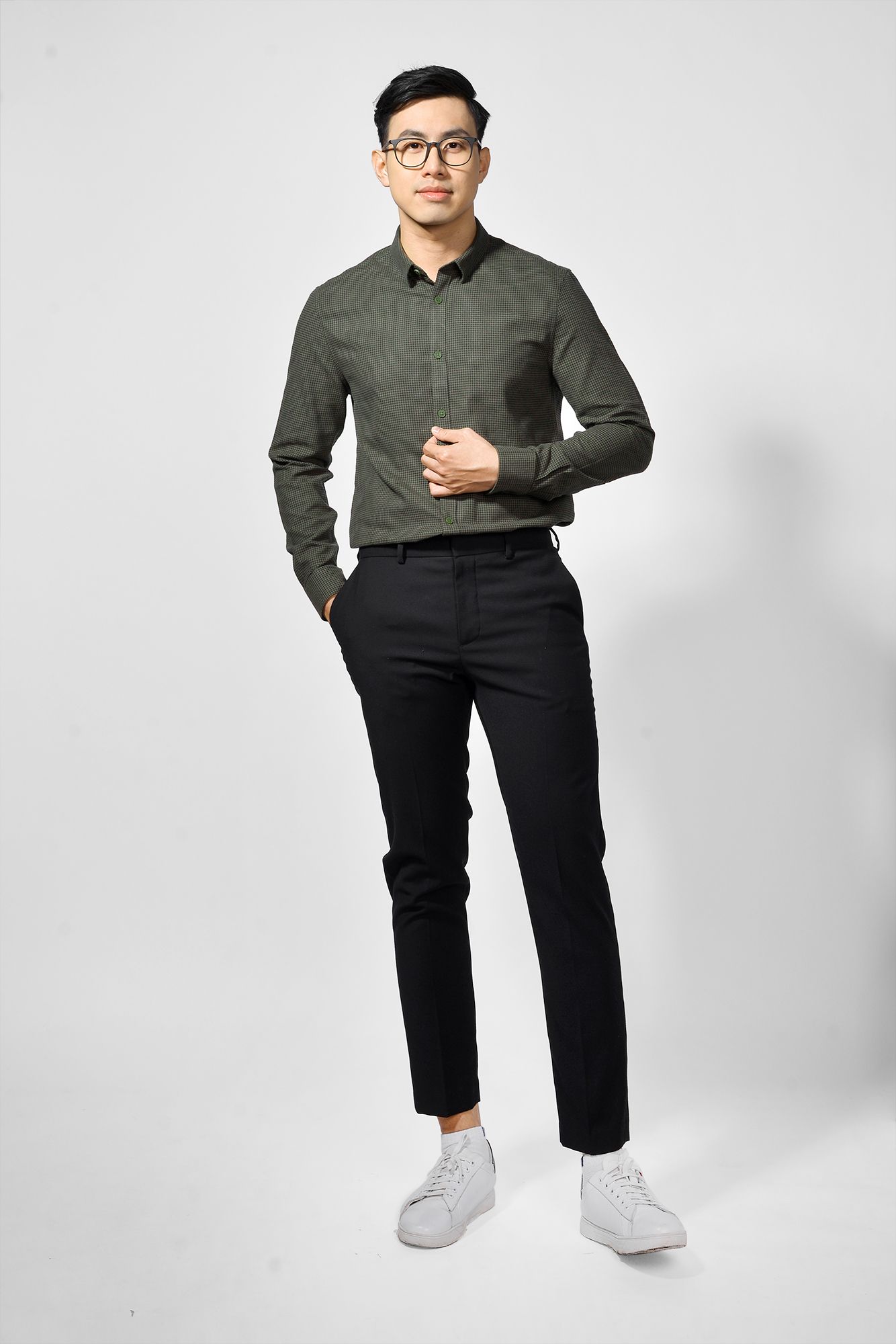 Áo sơ mi nam tay dài caro form fitted - 10F20SHL011
