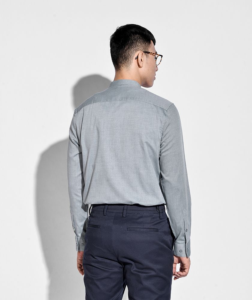 Áo Sơ Mi Nam Tay Dài Cổ Trụ Form Fitted 10S20SHL045