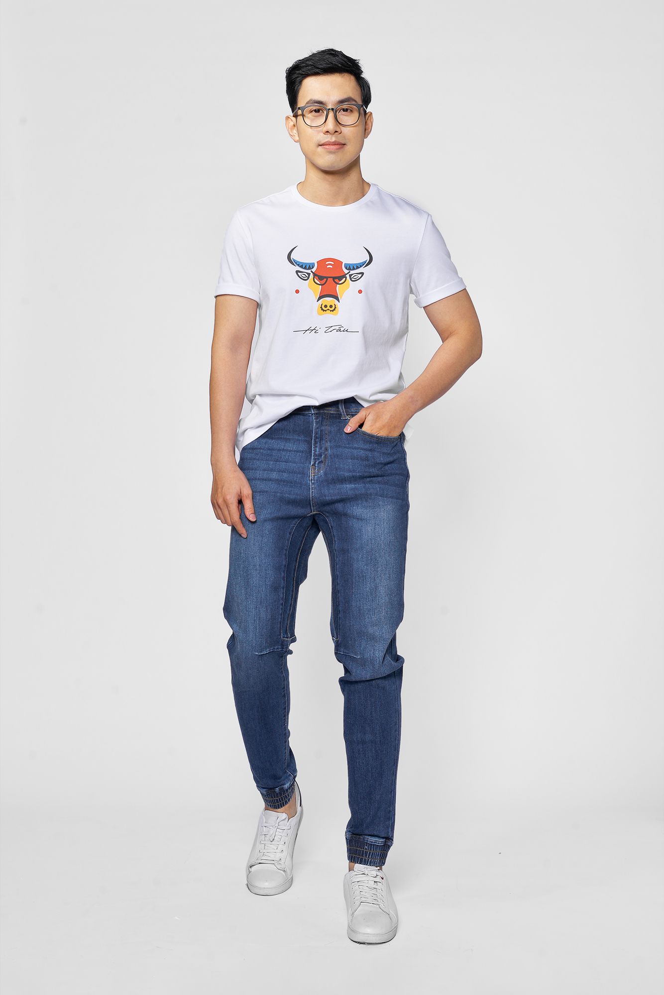 Quần Jean trơn nam form JOGGER - 10F20DPA053