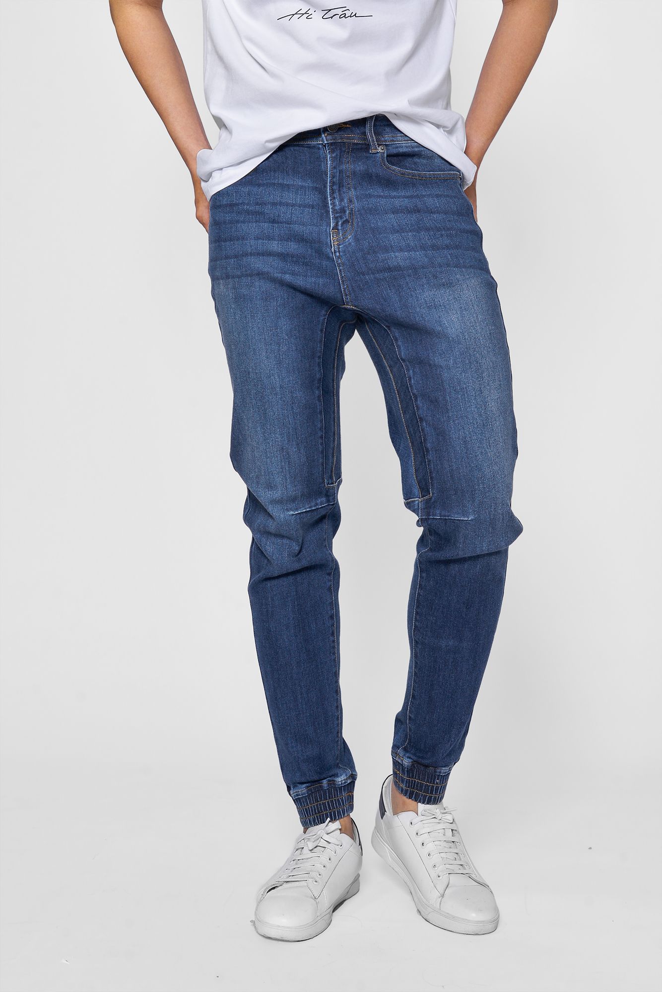 Quần Jean trơn nam form JOGGER - 10F20DPA053