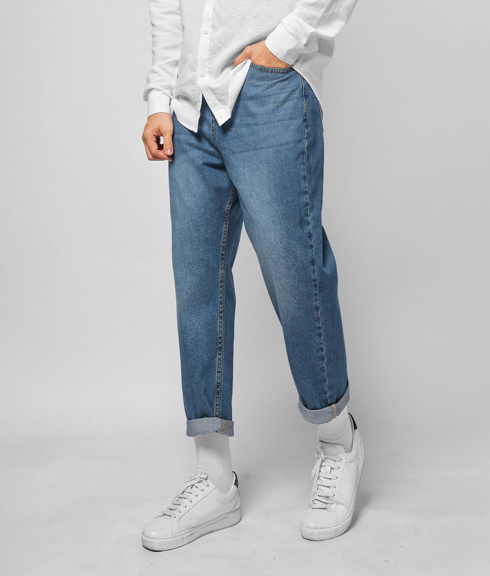 Quần jean trơn form loose - 10F20DPA040