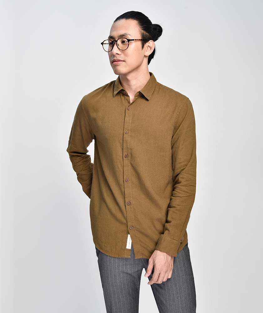 Áo Sơ Mi Nam Tay Dài Linen Nẹp Liền - SM102202