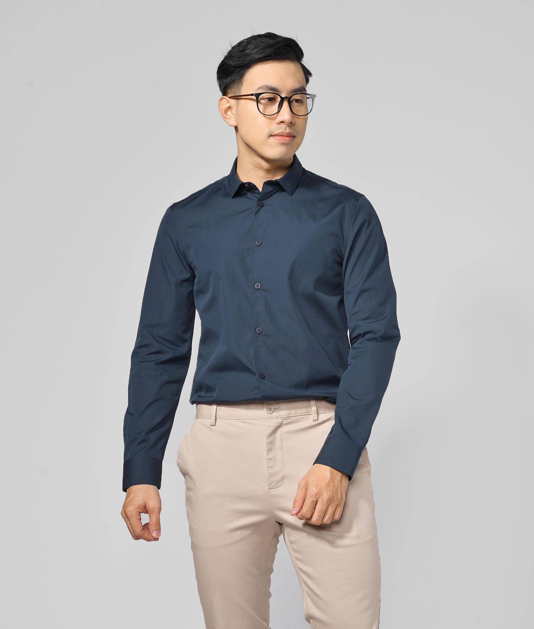 Áo sơ mi nam tay dài cổ thường form fitted - 10F20SHL006