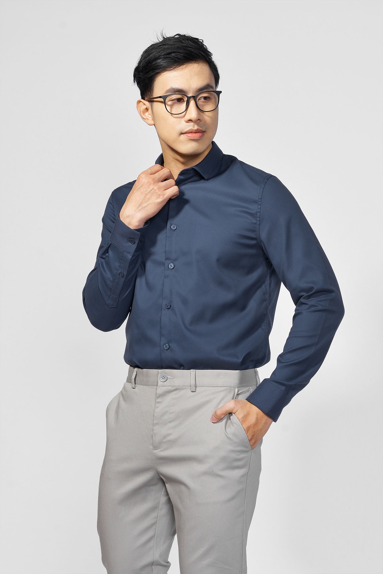 Áo sơ mi nam tay dài cổ thường form fitted - 10F20SHL037