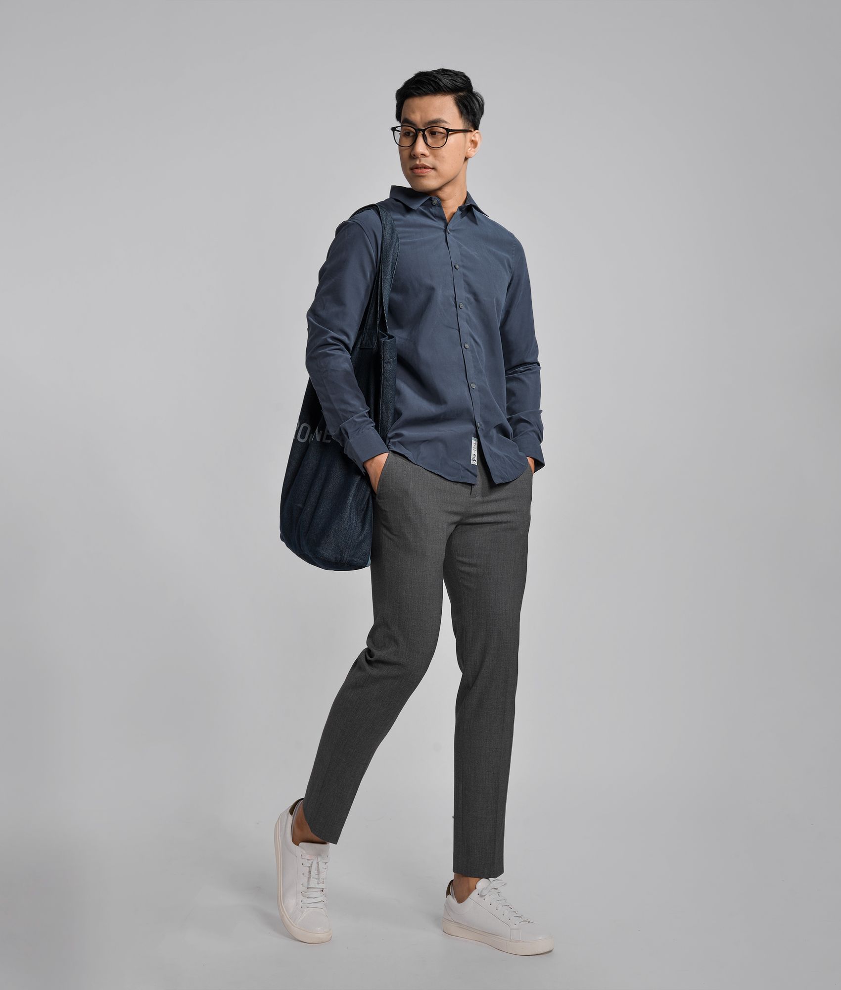 Áo sơ mi tay dài nẹp rời da lộn form Fitted - SM1072012