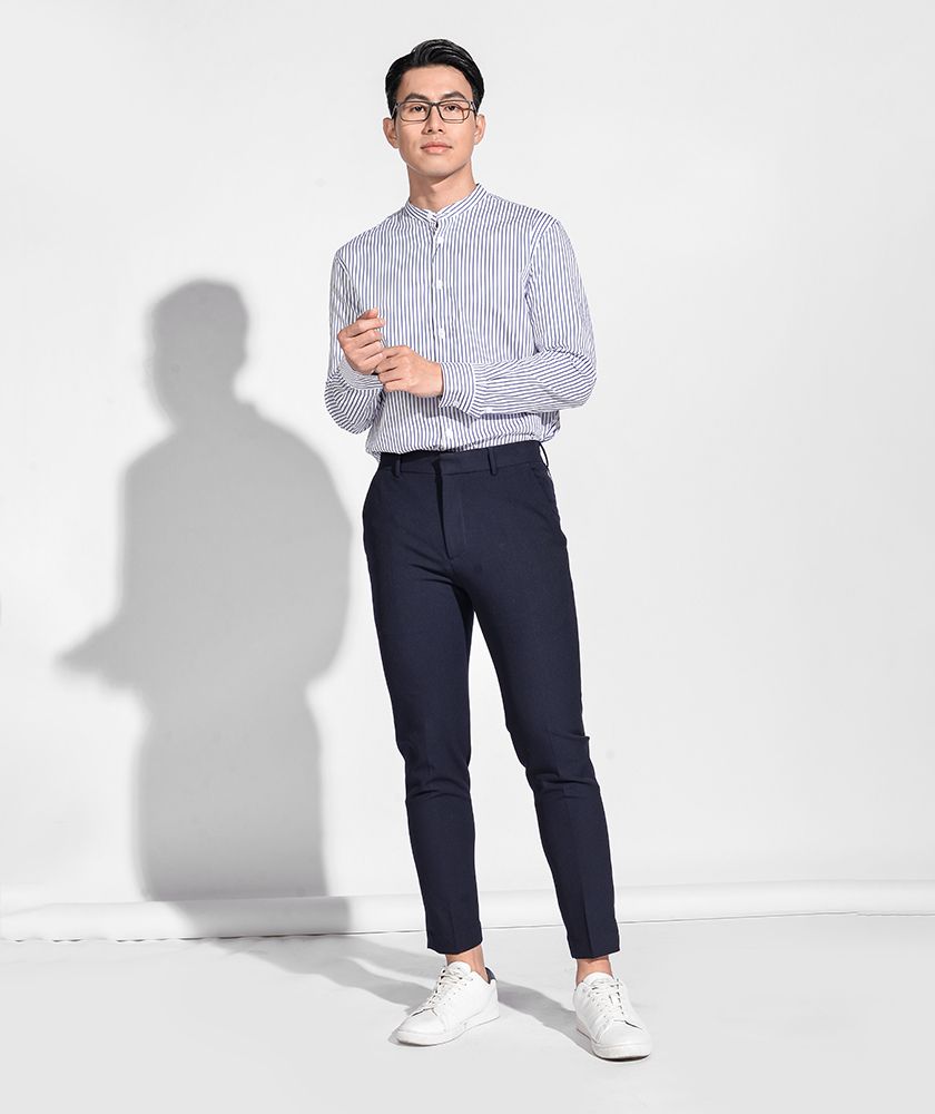Áo Sơ Mi Nam Dài Tay Cổ Trụ Form Regular 10S20SHL034