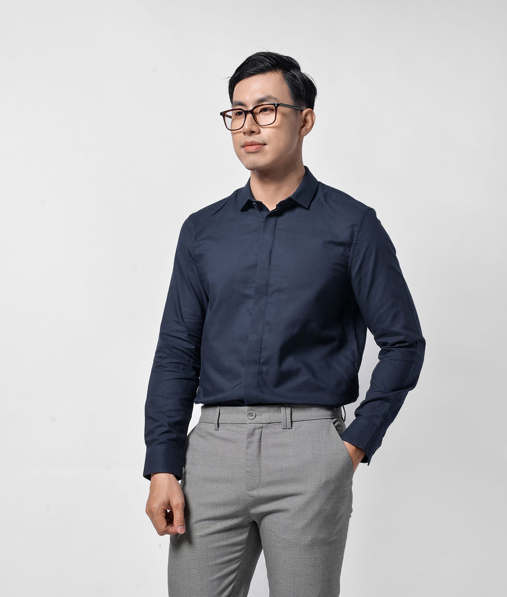Áo sơ mi tay dài form fitted - 10F20SHL005